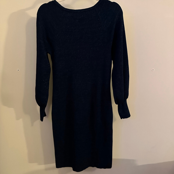 Women's Nine West Sweater Dress Puffy Sleeves Size L Blue metallic Night Out - Picture 6 of 6